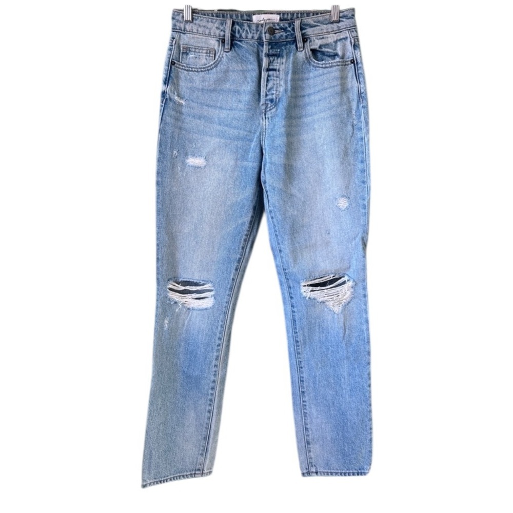 Carly Jean Los Angeles Womens Light Wash‎ Topanga Distressed Boyfriend Jeans 4-6